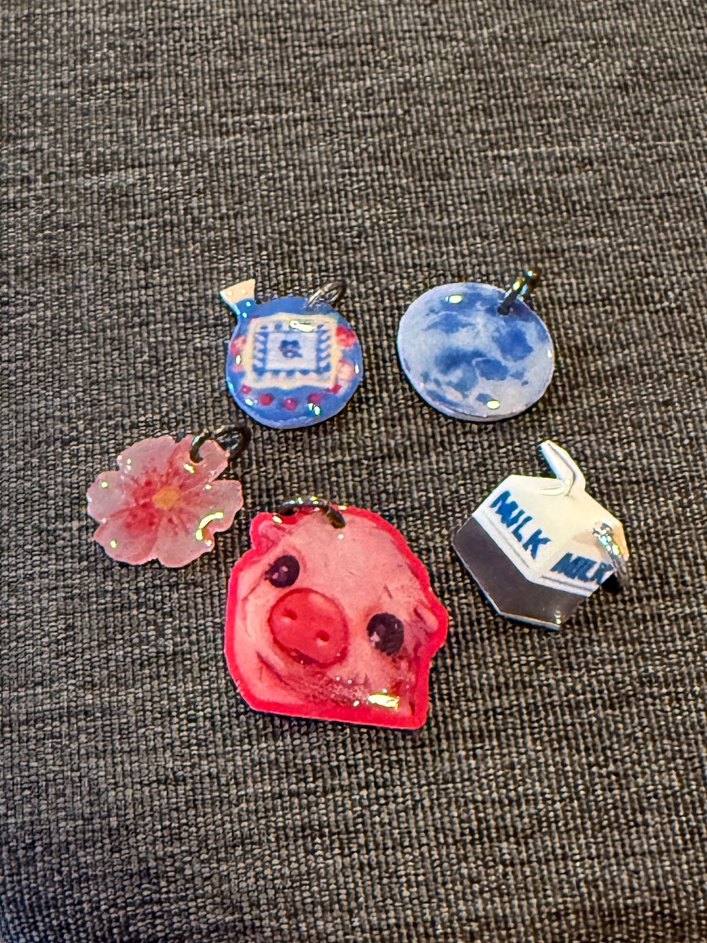 Kawaii Y2K Mini DIY Resin Charms Set — Tamagotchi, Pig, Flower, Moon & Milk